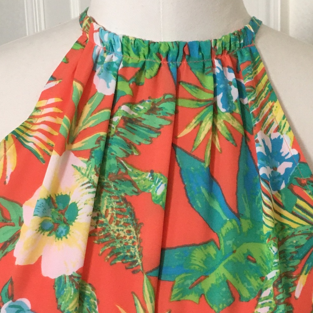 Decree Coral Tropical Front Slit Maxi Dress - Picture 7 of 10